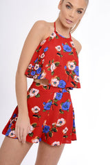 Red Floral High Waisted Shorts - Kamisha