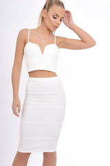 Cream Ribbed Plunge Bodycon Co-ord - Theodora