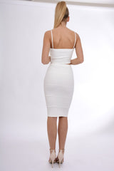 Cream Ribbed Plunge Bodycon Co-ord - Theodora