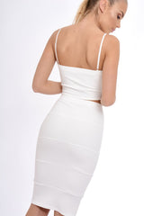 Cream Ribbed Plunge Bodycon Co-ord - Theodora