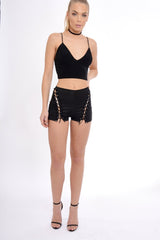 Black Lace Up High Waisted Shorts - Tasha
