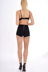 Black Mesh Harness Bralet Red Embroidery - Alina