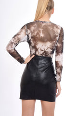 Black Tie Dye Mesh Lace Up Bodysuit - Luella