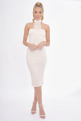 Nude Mesh Panel Midi Dress - Layla