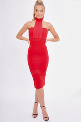 Red Mesh Panel Midi Dress - Layla