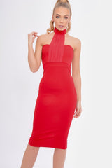 Red Mesh Panel Midi Dress - Layla