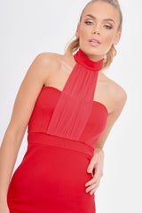 Red Mesh Panel Midi Dress - Layla