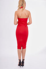 Red Mesh Panel Midi Dress - Layla