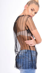 Black Sheer Mesh Striped T-Shirt - Shontelle