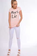 Pink Boys Lie Slogan T-Shirt