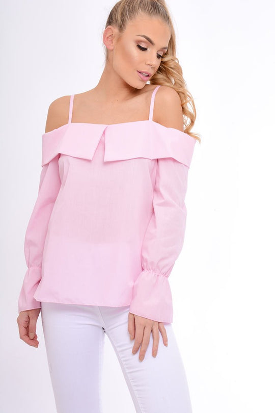 Pink Bardot Strappy Bell Sleeve Top - Kandice
