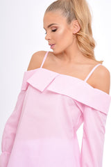 Pink Bardot Strappy Bell Sleeve Top - Kandice