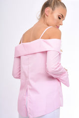 Pink Bardot Strappy Bell Sleeve Top - Kandice