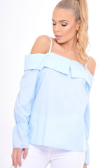 Blue Bardot Strappy Bell Sleeve Top - Kandice