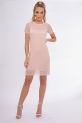 Nude Mesh Overlay T-Shirt Dress - Selena