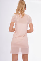 Nude Mesh Overlay T-Shirt Dress - Selena
