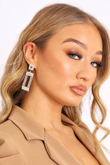 Gold Rectangle Diamante Earrings - Haily