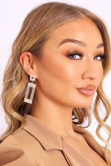 Gold Rectangle Diamante Earrings - Haily