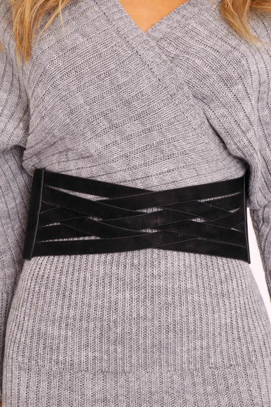 Black Layered Suedette Waist Belt - Jwana