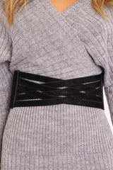 Black Layered Suedette Waist Belt - Jwana