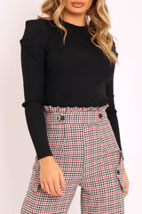 Black Pleated Shoulder High Neck Jumper - Carmela