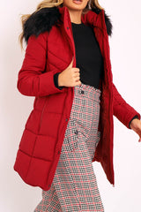 Wine Adjustable Back Long Puffer Coat - Maezie