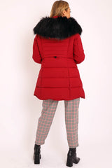 Wine Adjustable Back Long Puffer Coat - Maezie
