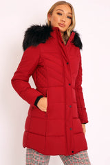 Wine Adjustable Back Long Puffer Coat - Maezie