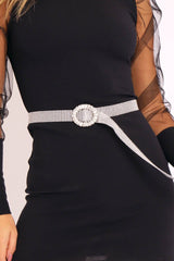 Silver Diamante Oval Buckle Belt - Glenda