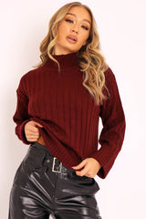 Wine Knit High Neck Jumper - Jaelynn