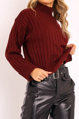 Wine Knit High Neck Jumper - Jaelynn