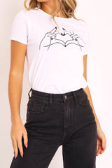 White Hand Heart Graphic T Shirt - Luana