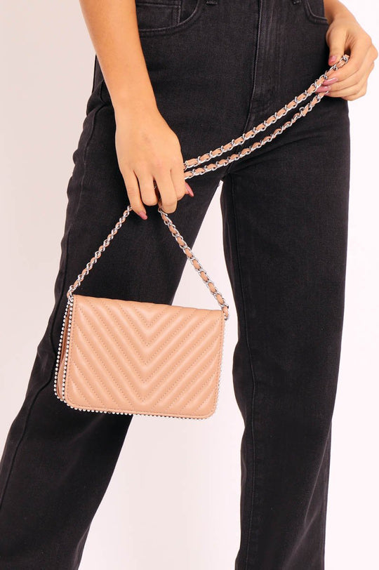Pink Faux Leather Stud Trim Bag - Elexis