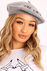 Light Grey Lit AF Slogan Beret - Darcey