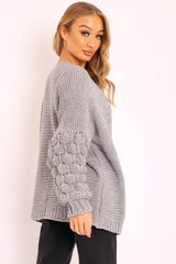 Grey Chunky Knit Oversized Cardigan - Eaden