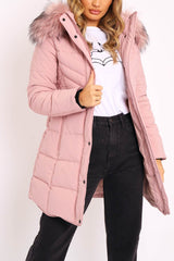 Pink Adjustable Back Long Puffer Coat - Maezie