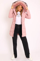Pink Adjustable Back Long Puffer Coat - Maezie
