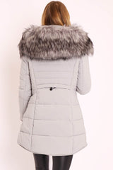 Grey Adjustable Back Long Puffer Coat - Maezie