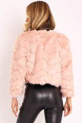 Light Pink Cropped Faux Fur Jacket - Gwen