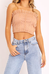 Nude Mesh Polka Seam Detail Bralet - Davis
