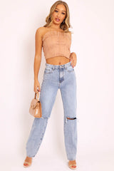 Nude Mesh Polka Seam Detail Bralet - Davis