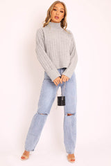 Grey Knit High Neck Jumper - Jaelynn