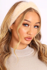 Cream Fluffy Knotted Front Headband - Candy