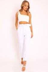 White Belted Tapered Peg Trousers - Jessika