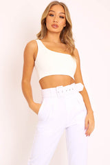 White One Shouldered Crop Top - Kamri