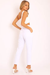 White Belted Tapered Peg Trousers - Jessika