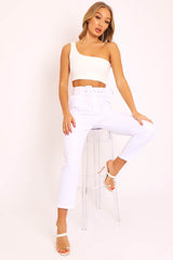 White Belted Tapered Peg Trousers - Jessika