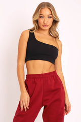 Black One Shouldered Crop Top - Kamri