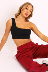 Black One Shouldered Crop Top - Kamri
