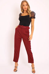Wine Belted Tapered Peg Trousers - Jessika